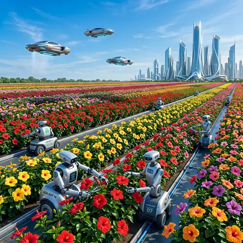 Futuristic Hibiscus Fields: Nature Meets Technology