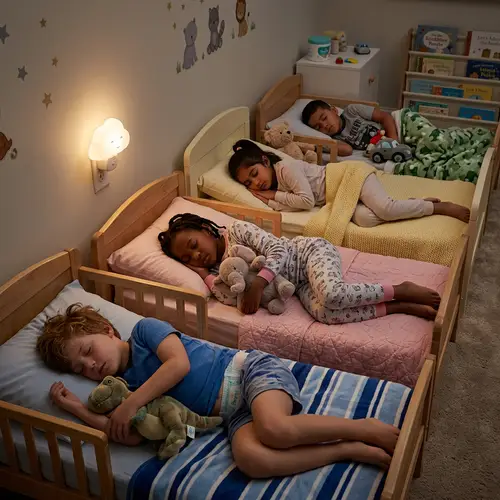 Peaceful Sleep: Diverse Children in Pampers Baby Dry Diapers