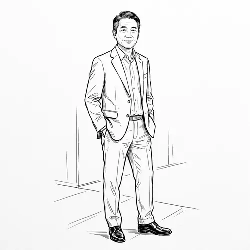 Casual Middle-Aged Asian Man in Suit - Line Art