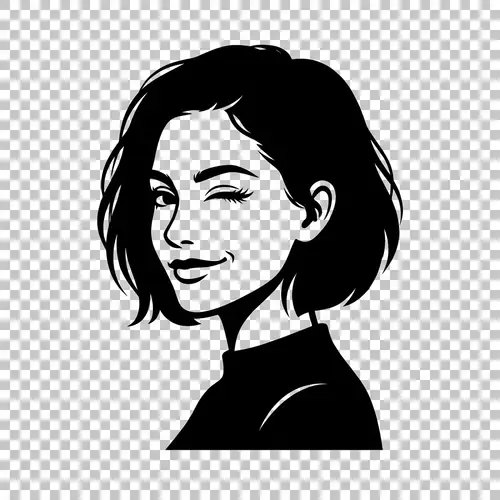 Silhouette of a Winking Woman - Black & White Graphic