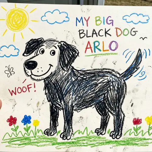 Charming Child's Drawing of a Black Labrador