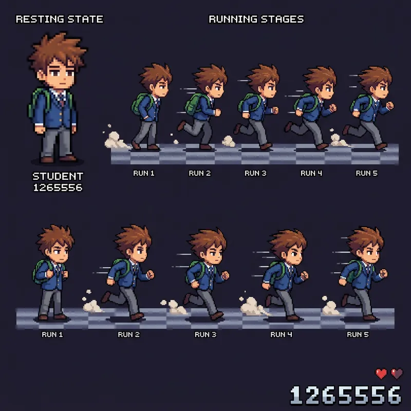 Pixelated Boy Student: Resting and Running Stages Pixelated Boy Student: Resting and Running Stages