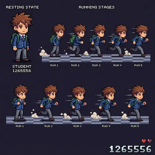 Pixelated Boy Student: Resting and Running Stages