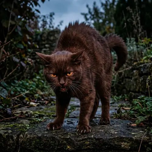 Menacing Domestic Feline | Dark Brown Cat | Aggressive Look