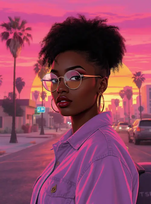 80s Style Black Woman in Vice City Vibes
