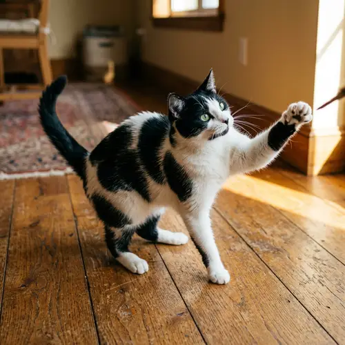 Playful Black and White Feline with Emerald Green Eyes