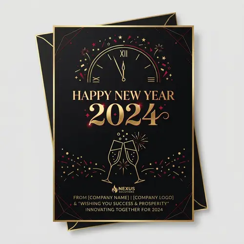 Sleek Black & Red New Year 2024 Holiday Card Design