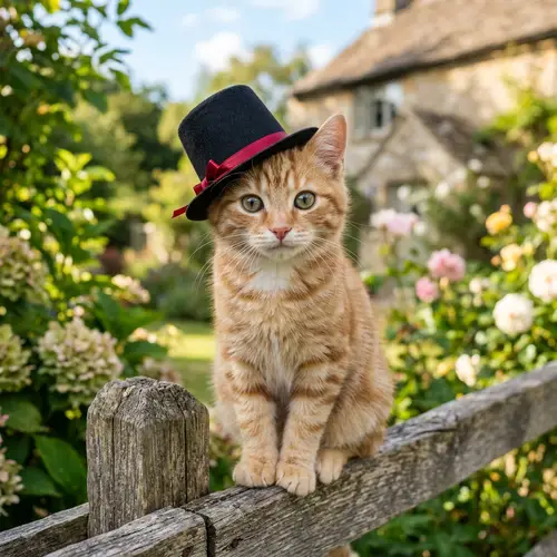 Charming Cat with Hat: A Ginger Feline Delight
