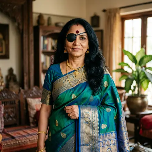 Indian Woman with Eyepatch - Distinguished Features and Elegant Attire