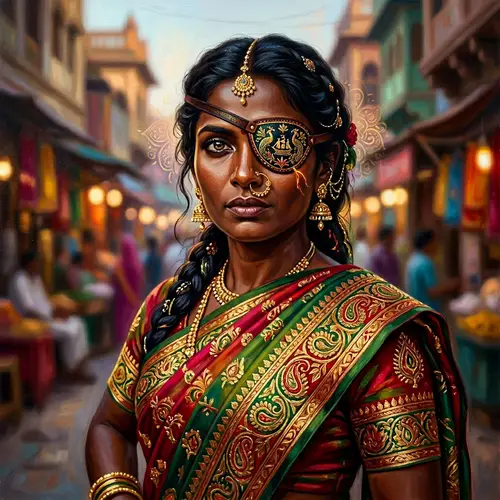 Dark-Skinned Indian Woman with Eyepatch - Resilient Portrait