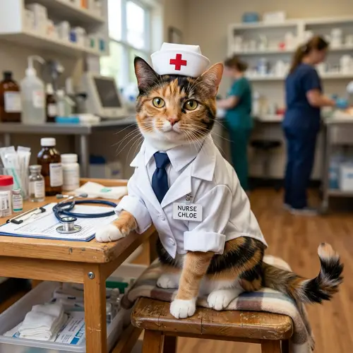Calico Cat Nurse Costume - Adorable feline in medical attire