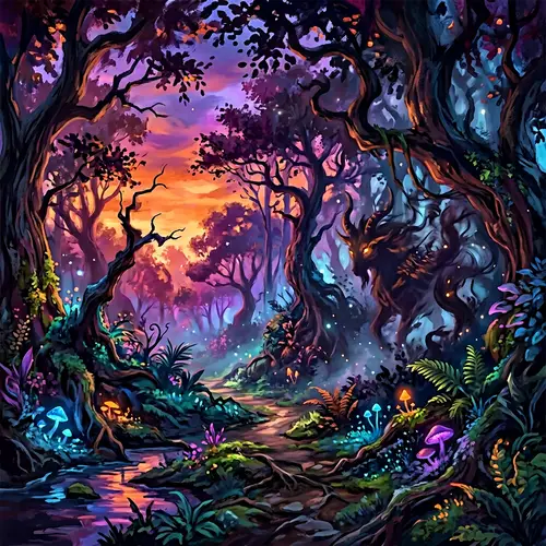Mystical Twilight Forest Digital Painting