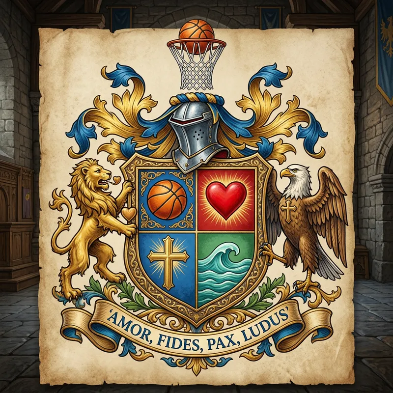 Passion, Love, Faith: Emblem of Basketball, Compassion, and Spirituality