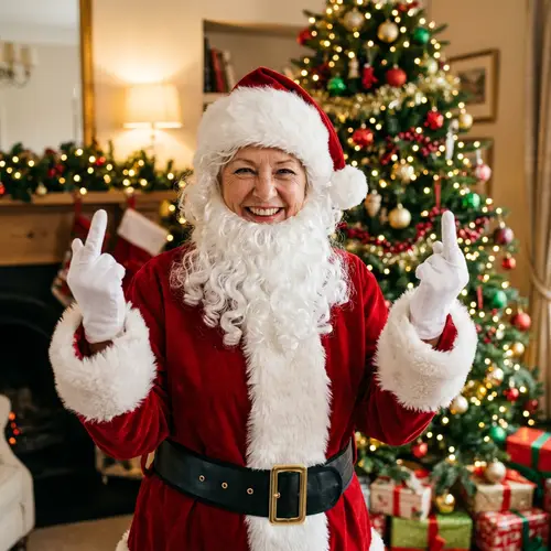 Cheerful Santa Claus Woman in Red & White Suit