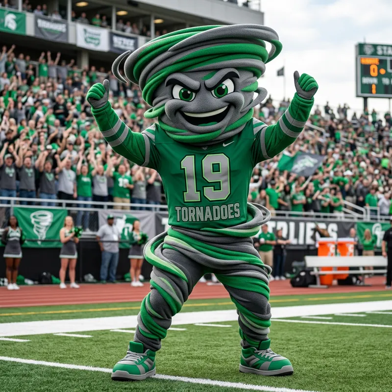 Green and Grey Tornado Mascot - Fun Designs