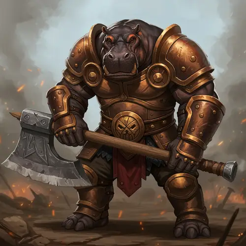 Powerful Cartoon Humanoid Hippo Warrior Art