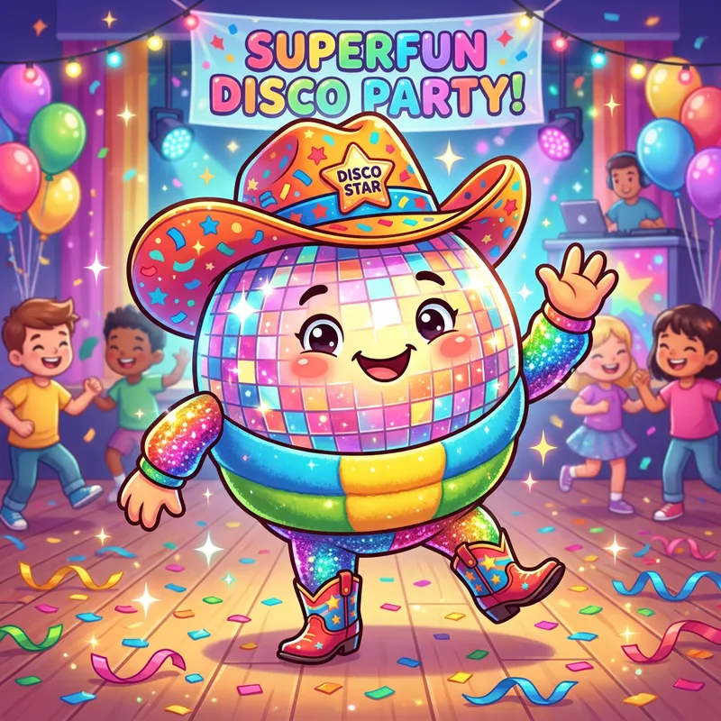 Cute Disco Ball Mascot for Kids - Fun Cowboy Style
