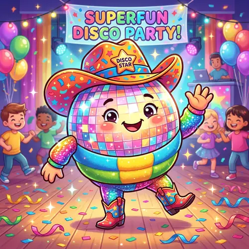 Cute Disco Ball Mascot for Kids - Fun Cowboy Style