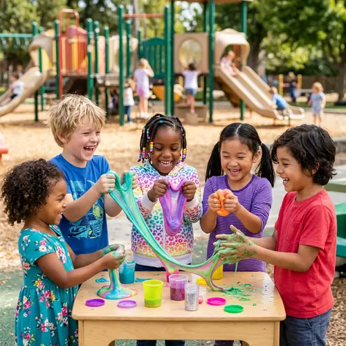 Diverse Kids Playing with Colorful Slime | Joyful Scene
