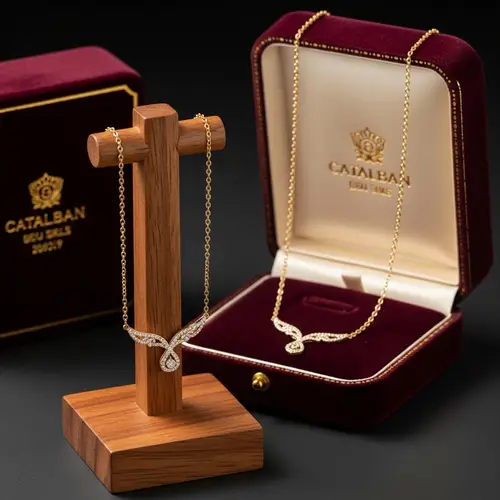 Elegant Luxury Necklace Displayed on Wooden Furniture