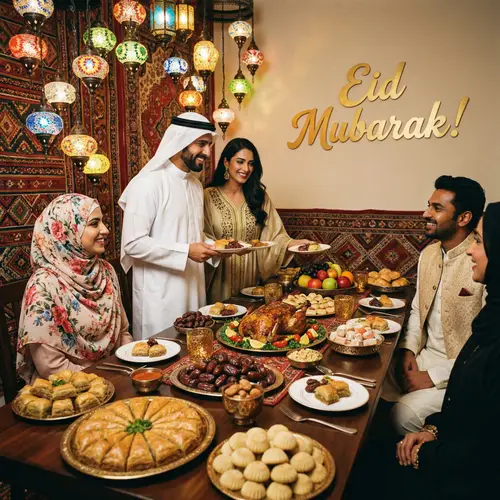 Eid Mubarak Celebration: Traditional Feast with Gracious Hosts