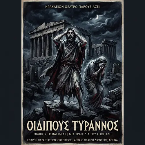Dramatic Greek Tragedy Poster with Intense Emotion