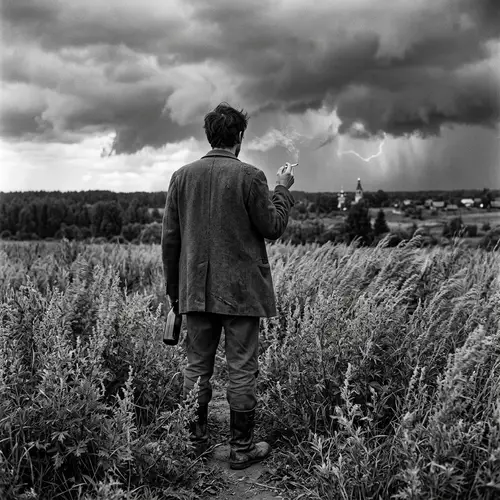 Early 20th Century Poet in Thunderstorm