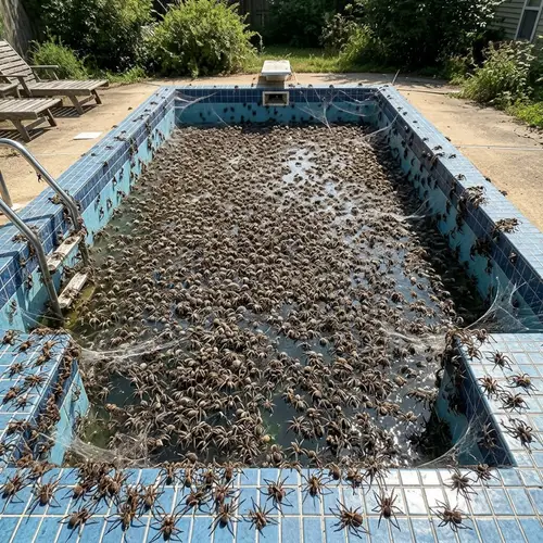 Swimming Pool Filled with Spiders