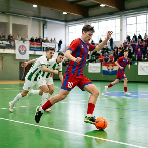 Dynamic Futsal Player Dribbling in Zigzag Pattern
