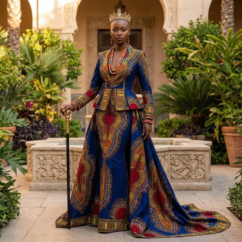 Regal African Print Fashion on Elegant Black Woman Regal African Print Fashion on Elegant Black Woman