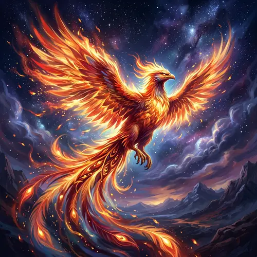 Vibrant Phoenix Art: Majestic Flight with Luminous Feathers