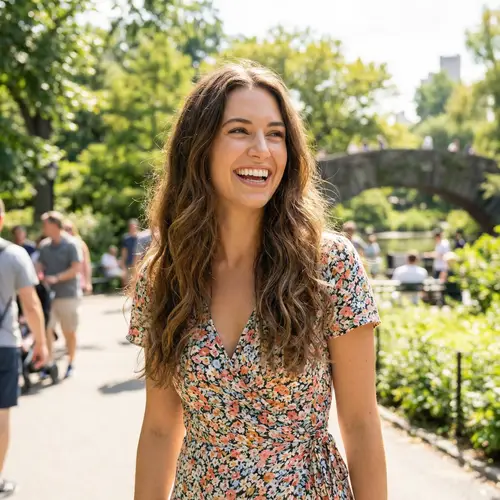 Stylish Summer Dress | Happy Young Woman in City Park