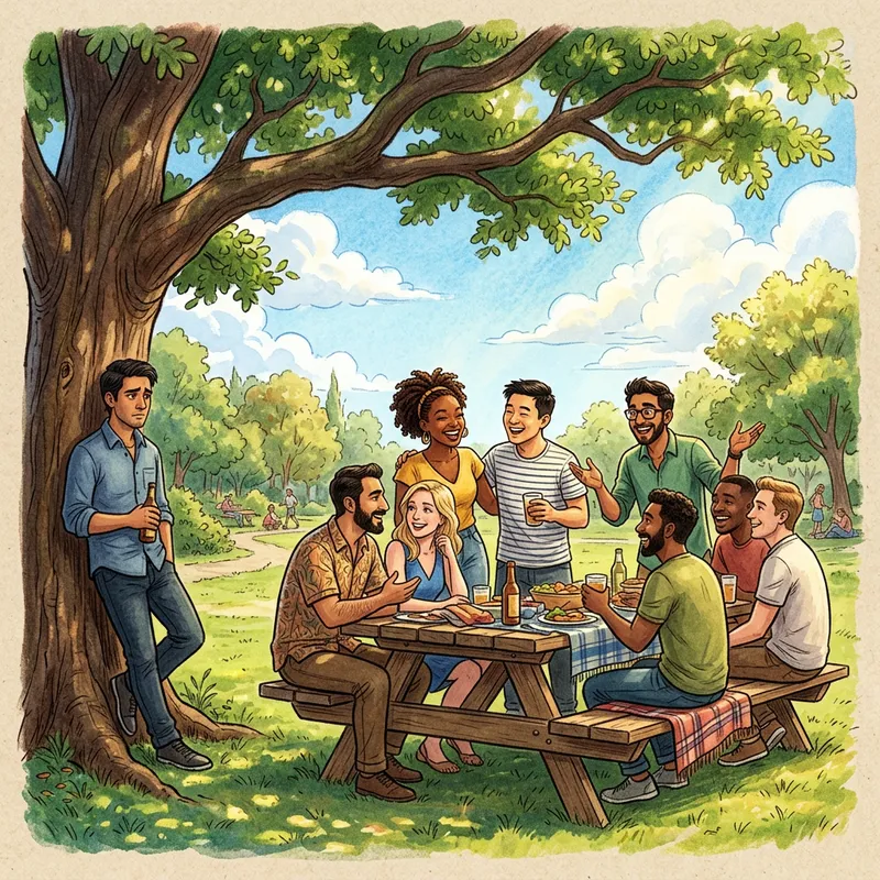 Fictional Scene: Gathering Under Tall Tree Fictional Scene: Gathering Under Tall Tree