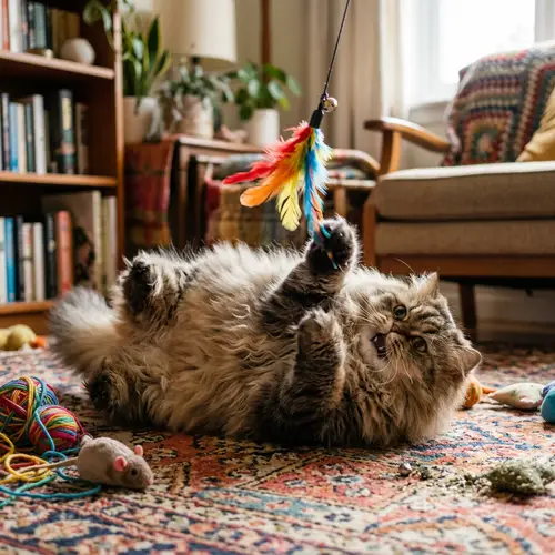 Chubby Fluffy Brown Gray Persian Cat - Playful and Funny