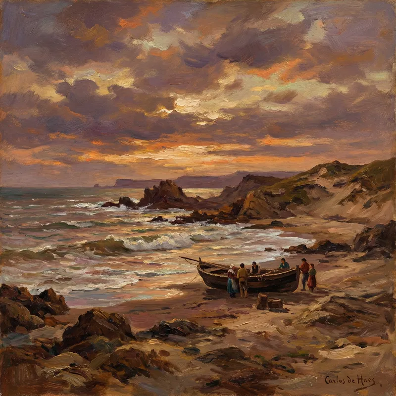 Beach Sunset in Carlos de Haes Style