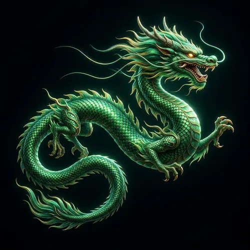 Intricately-Detailed Emerald Chinese Dragon Soaring Gracefully
