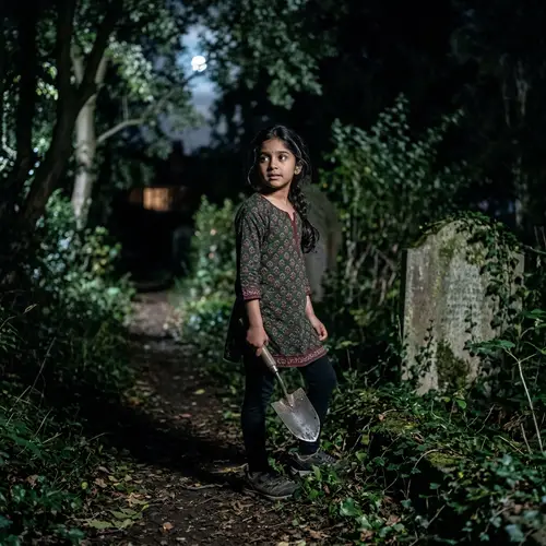 Captivating Garden Scene: Young South Asian Girl in Dark Night