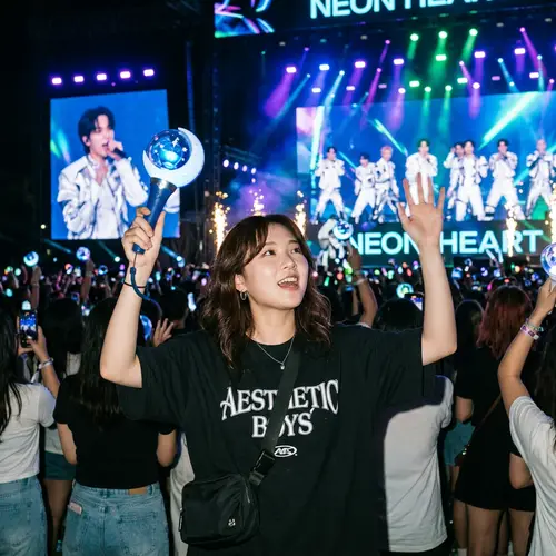 Korean Woman Enjoying Popular K-pop Concert