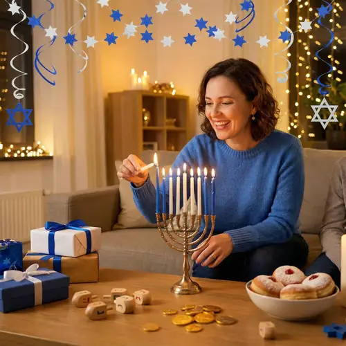 Joyful Hanukkah Celebration: Lighting the Menorah