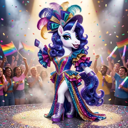 Fashion-Conscious Drag Queen Unicorn in Extravagant Outfit