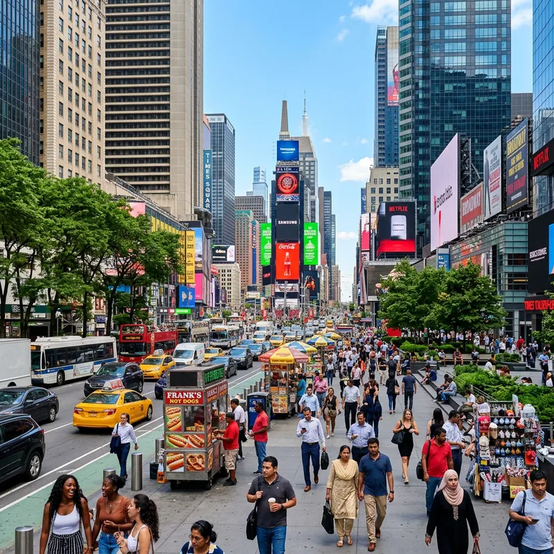 Bustling Cityscape with Diverse Urban Vibe | Vibrant People and Tall Buildings