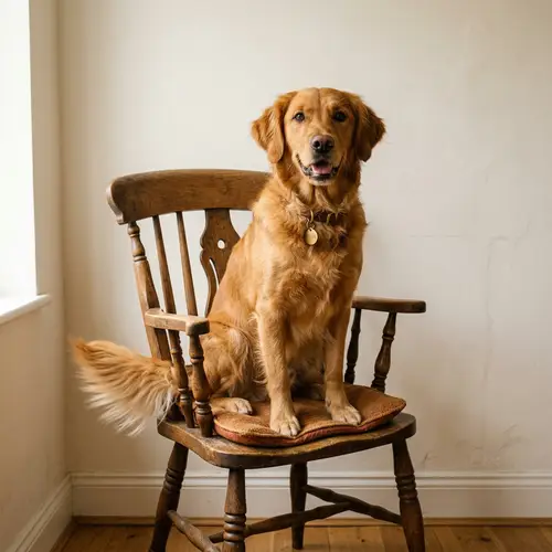 Medium-Sized Golden Brown Dog Sitting Comfortably on Wooden Chair