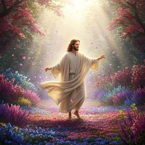 Jesus Dancing in an Ethereal Garden