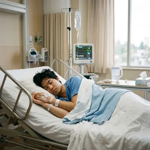 Asian Boy in Hospital Bed - Sleeping Peacefully