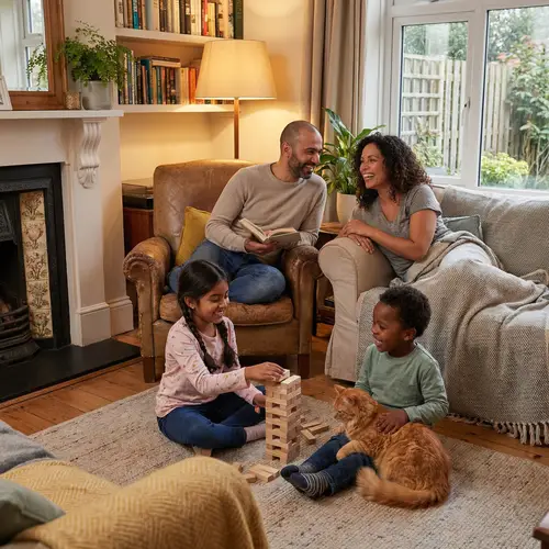 Warm and Cozy Multicultural Family Time with Pet Cat