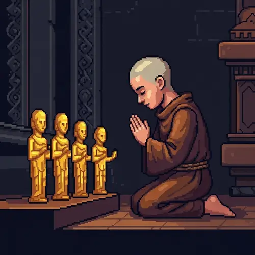 Acolyte Kneeling in Prayer - Pixel Art