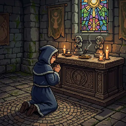 Acolyte Kneeling in Prayer - Pixel Art
