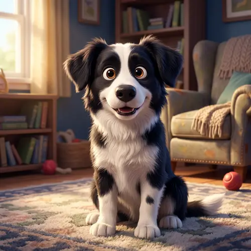 Disney Pixar Style Image of White and Black Dog