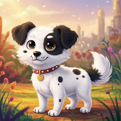 Disney Pixar Style Image of White and Black Dog
