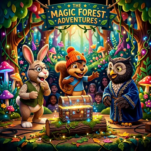 Magical Forest Puppet Show with Diverse Characters